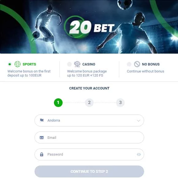 20Bet Casino registration