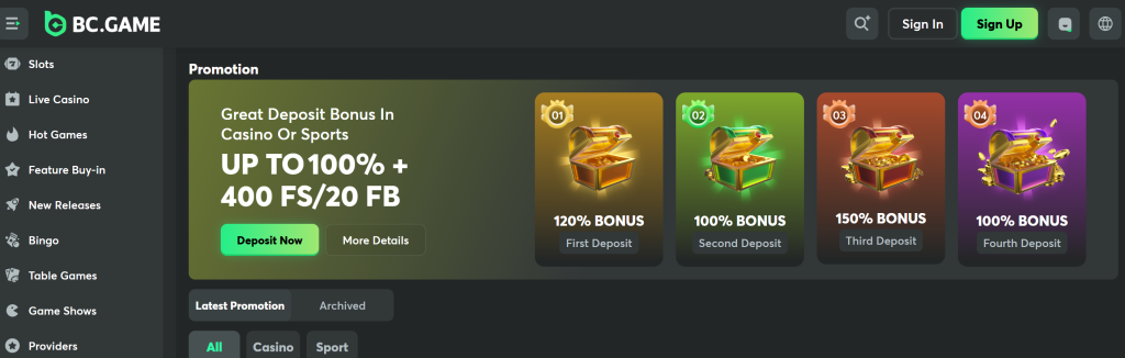 first deposit bonus section