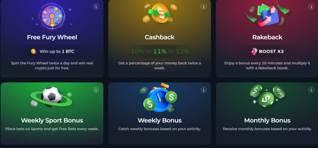 A quick overview of updated BetFury Casino 2025 bonuses includes weekly offers, the Fury Wheel, and Rakeback boosters