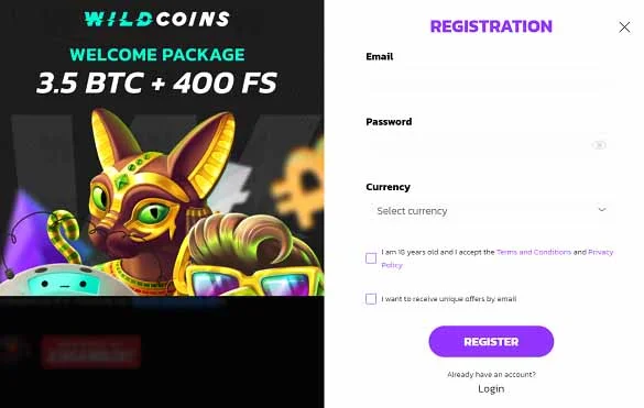 Wildcoins signup