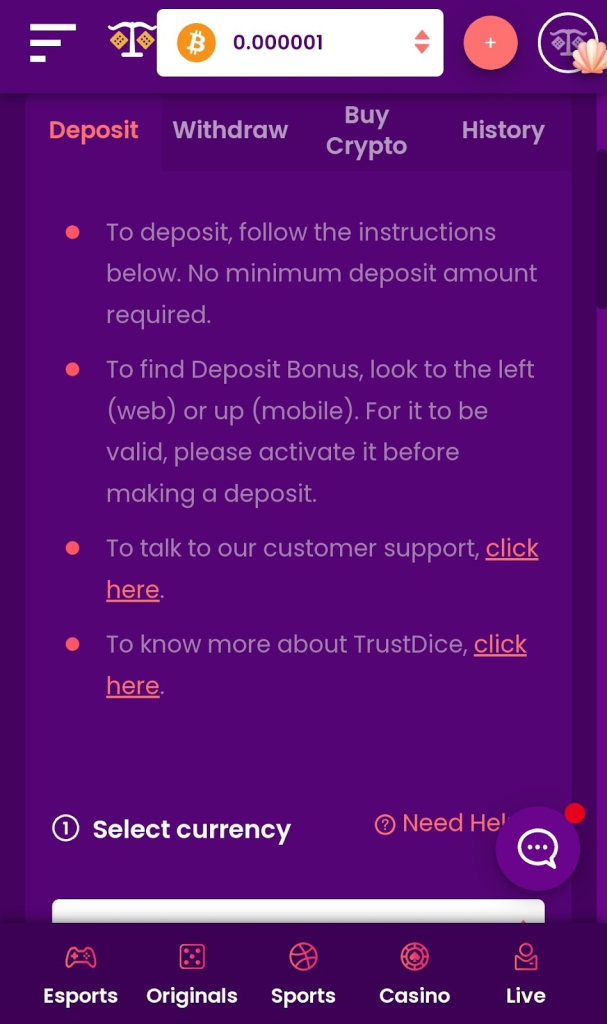 deposit methods in trust.dice