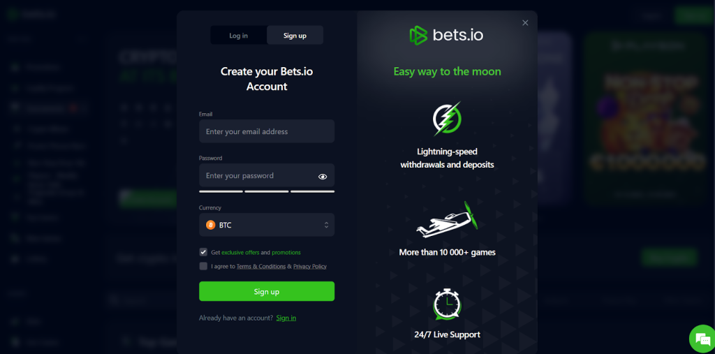 easy registration on bets.io