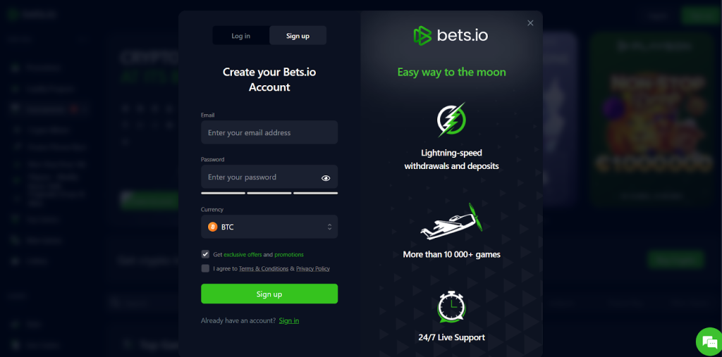 Bets.io Casino Registration