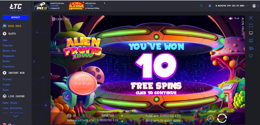 Alien Fruits Free Spins Bonus