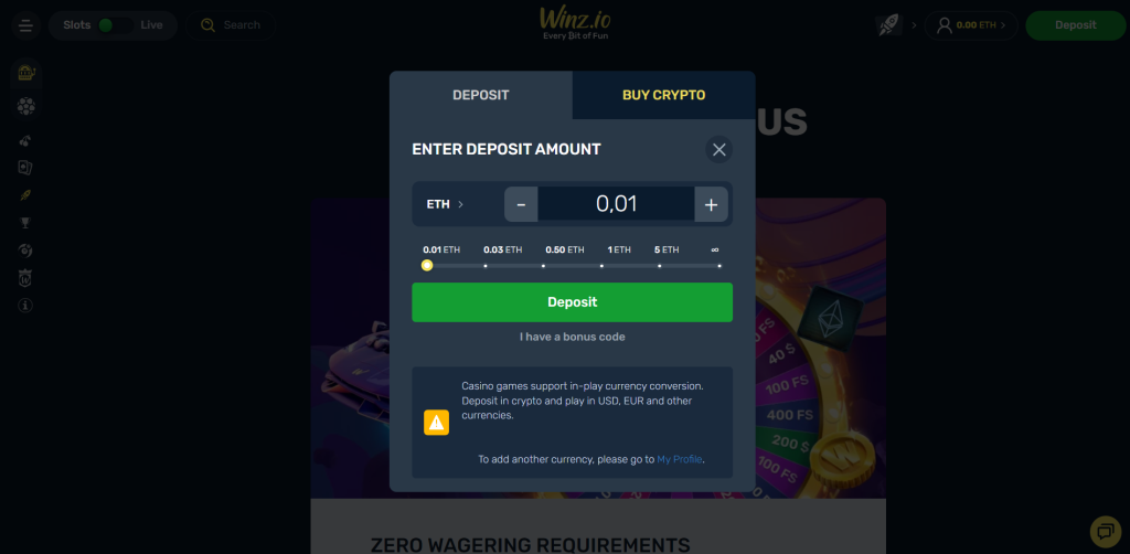 Winz.io Deposits and Withdrawals