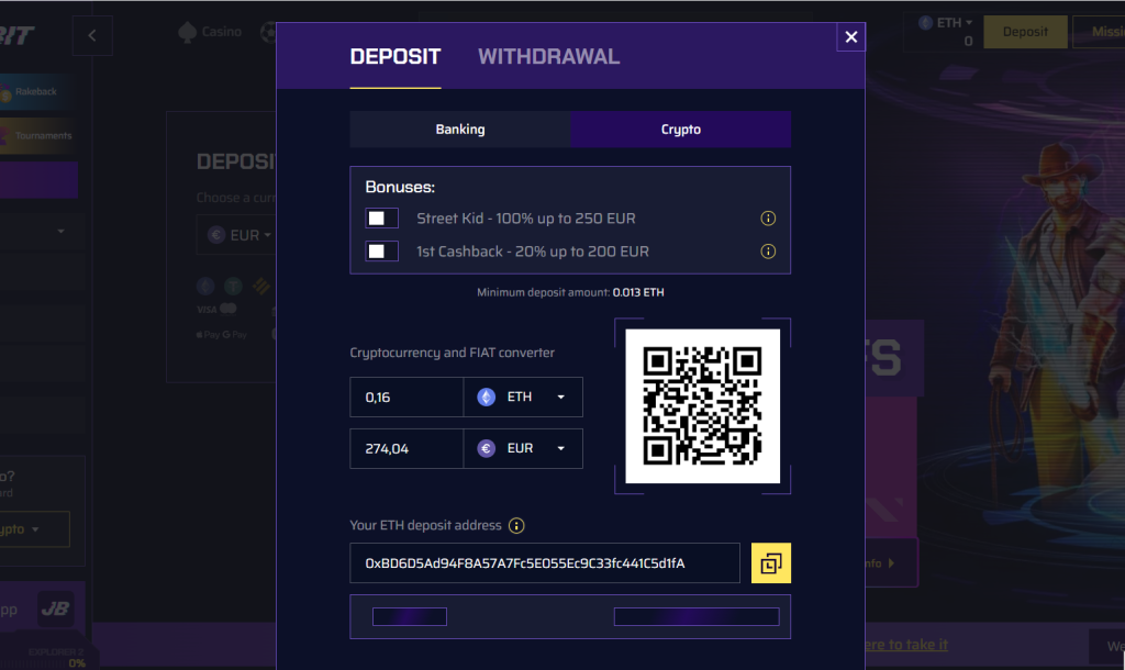 making your first deposit to justbit