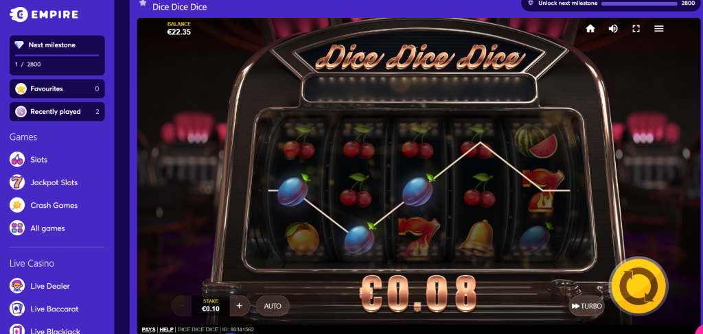Dice Dice Dice Game on Empire Casino