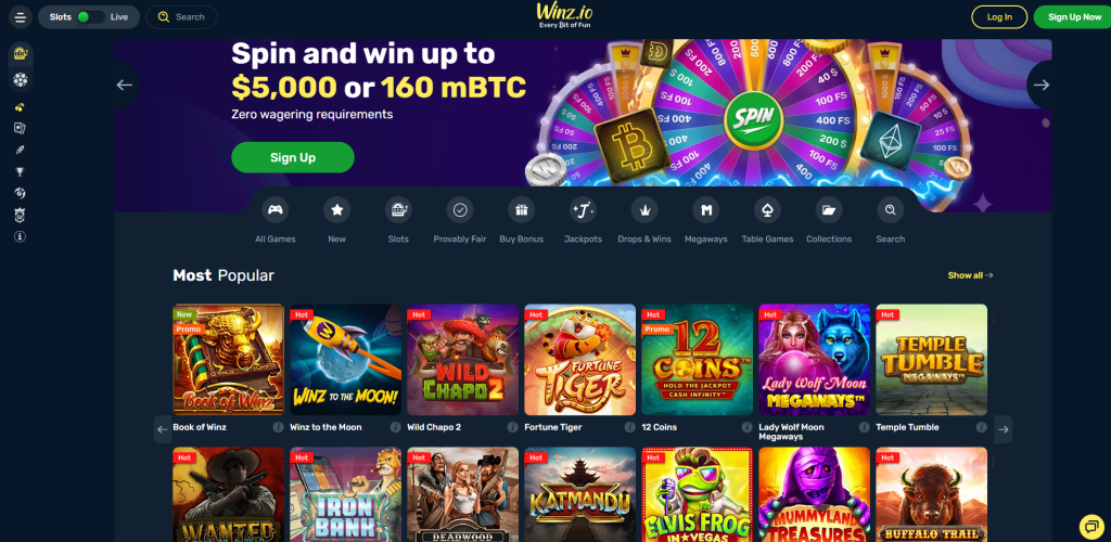 Winz.io Casino Lobby