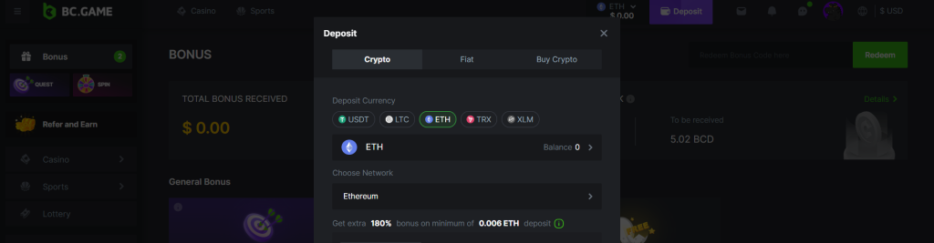 Casino deposits in Pepe Coin