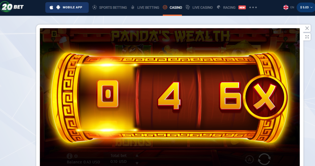 Panda's Wealth slot bonus on 20Bet