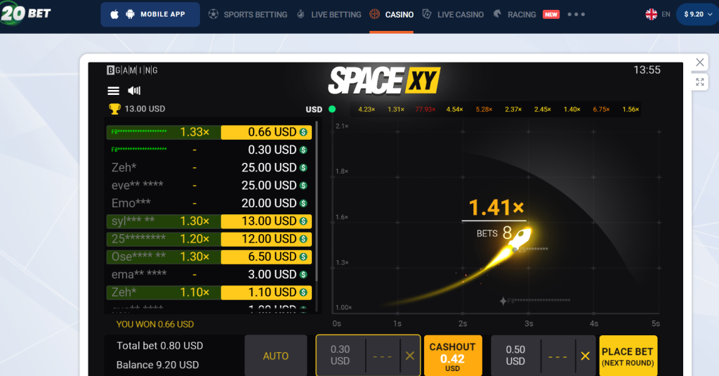 SpaceXY game on 20Bet