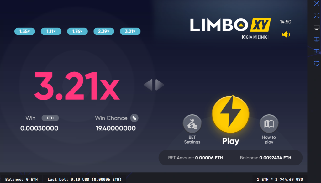 Example of Limbo provably fair crypto game