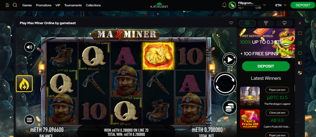 Max Miner slot gameplay on KatsuBet