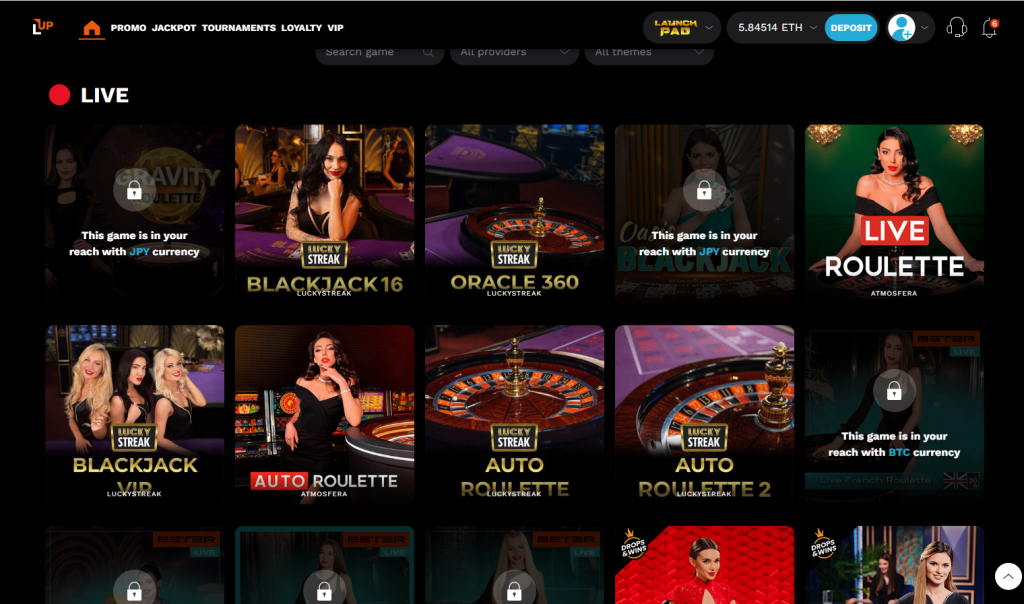 Live Casino games on LevelUp