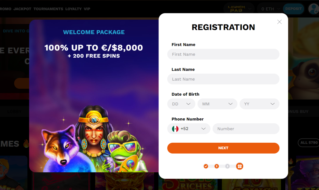 Registration on LevelUp crypto casino