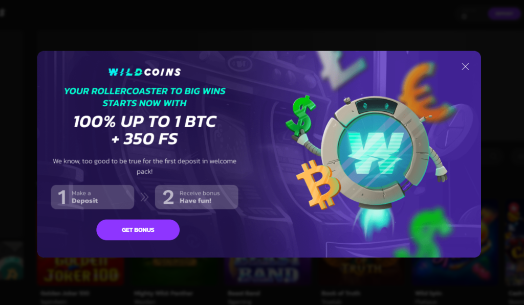 Wildcoins Casino welcome offer