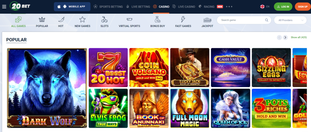 20Bet Casino main homepage
