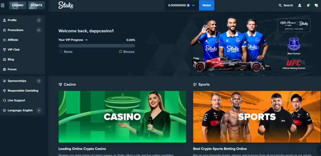 Stake.com Casino layout