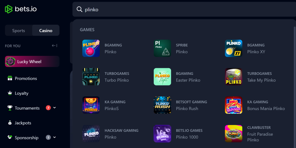 Bets.io is the best cryptocurrency casino with diverse Plinko options, ranging from the native Bets.io Plinko, to BGaming, Turbogames, and Betsoft variations