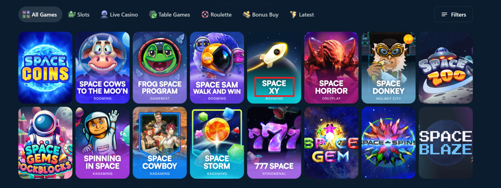 SpaceXY Crash game among Wild.io Casino's gaming options