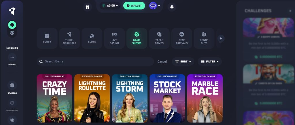 Thrill Casino is a new crypto DApp in 2025 with over 1,800 games