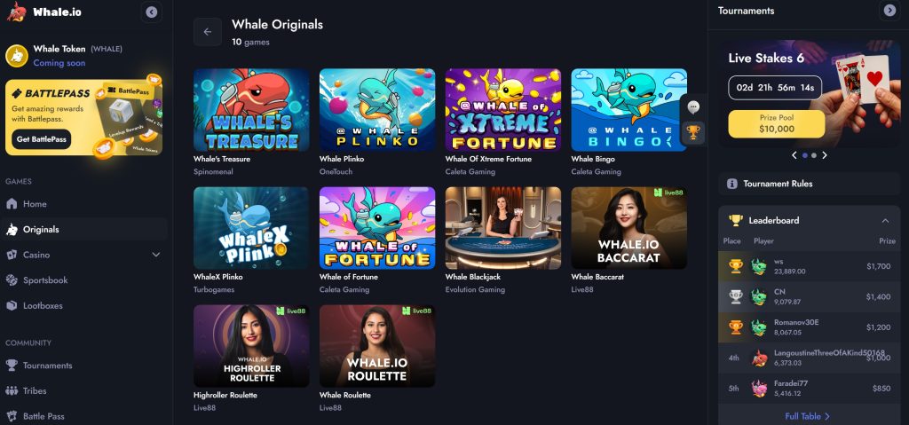 Whale.io offers 10 original games with new releases being in the making