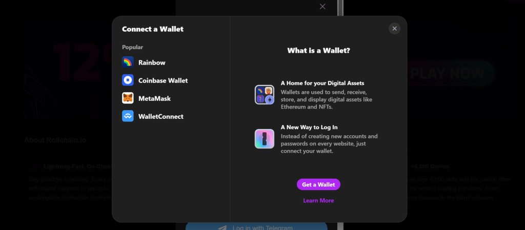 You can choose from RainbowKit, Coinbase, MataMask, and WalletConnect options to join
