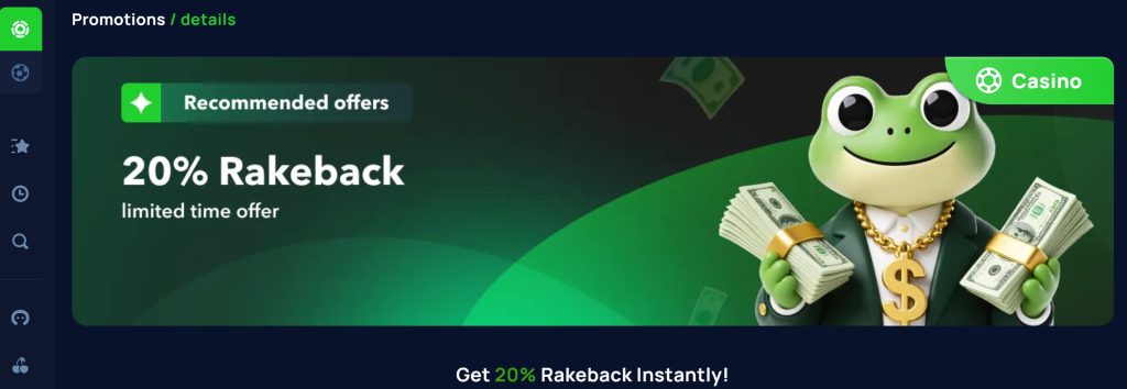 Cybet offers a 20% instant rakeback based on the given house edge