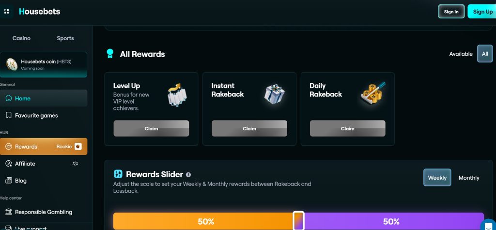 Housebets features a ragular daily and weekly rakeback