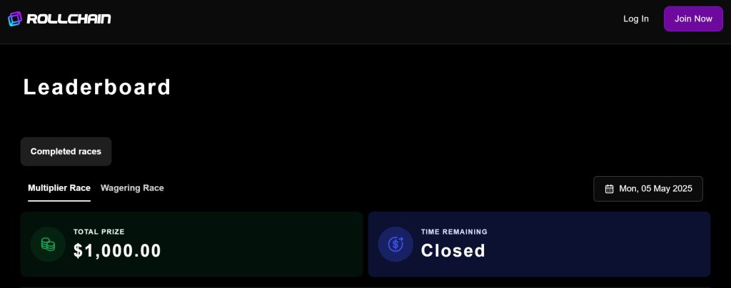 Rollchain Casino throws in regular leaderboard prizes with rewards higher than $1,000