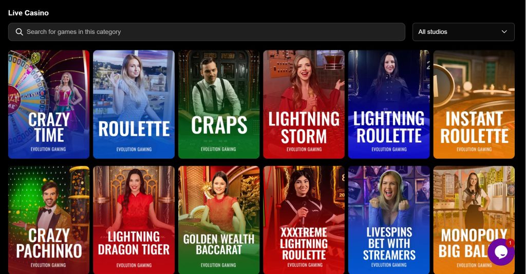 Rollchain live dealer games include top releases from Evolution Gaming and Pragmatic Live