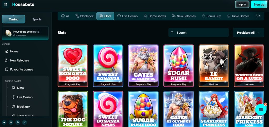 Housebets features over 3,000 slots alone from more than 60 providers